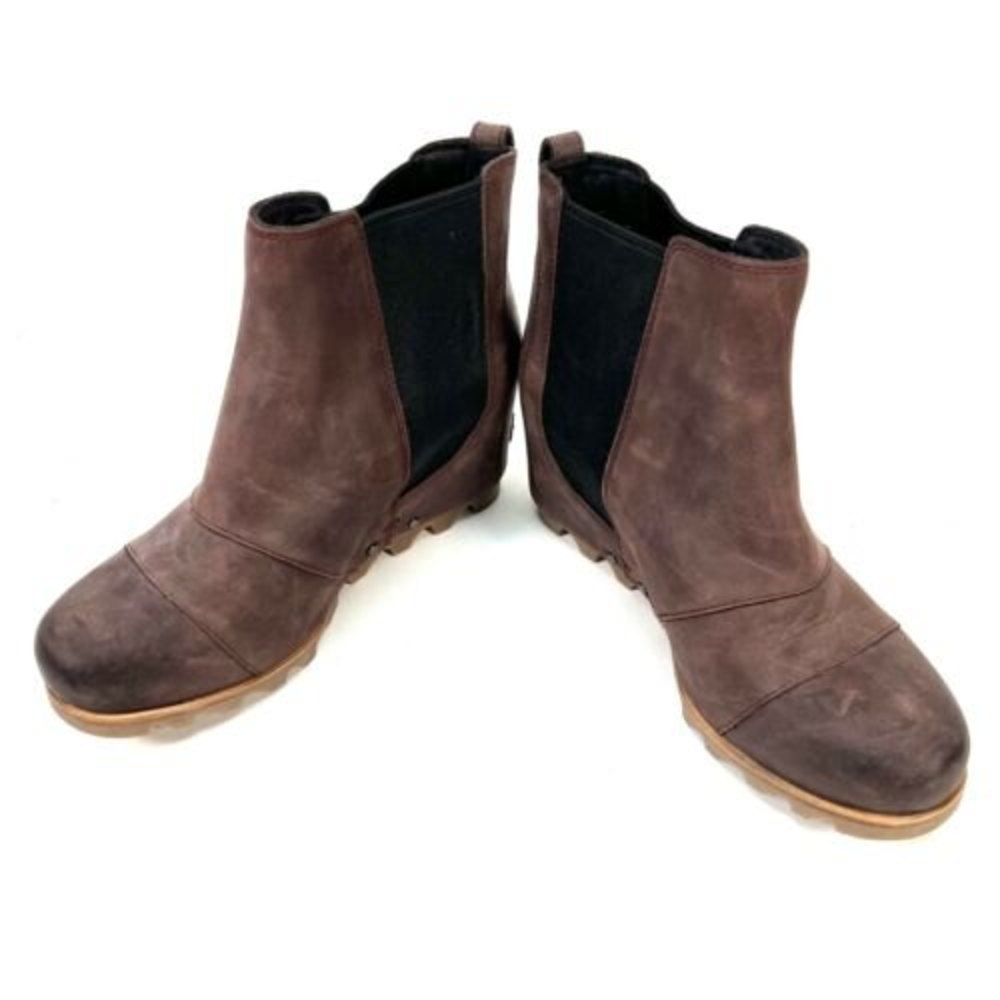 Sorel Lea Wedge Boots Burgundy Red Leather Ankle Booties Size 9 NL2704-628